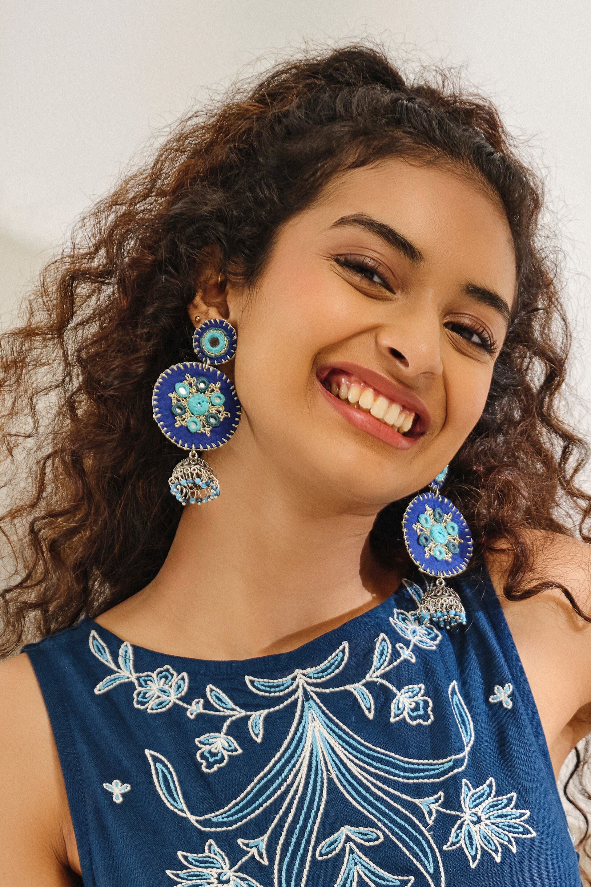 Shades of Blue Fabric Earrings, , image 3